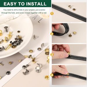 Uxcell Sets Remaches de Cuero de Doble Capa, Remaches Metálicos de Capa Redonda de X mm para Reparación de Cuero, Manualidades, Bolsos, Cinturones, Zapatos, Bronce - Product Image 4