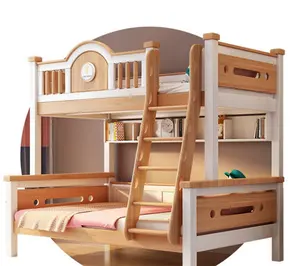 Set furnitur kamar tidur anak-anak, kayu solid, tempat tidur susun tiga, desain baru