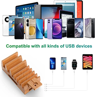 Boîte de rangement de câbles et station de charge multi-appareils en bambou pour téléphone et montre, organisateur de bureau pour la maison et le bureau, vente en gros, personnalisable OEM