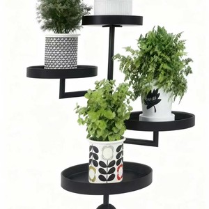 Support à fleurs d'intérieur à 4 niveaux, en métal, rotatif, circulaire, autoportant, noir, multifonctionnel, décoratif - Product Image 5