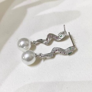 ต่างหูเงินแท้ S925 แบบห้อย สำหรับใส่ไข่มุก DIY พร้อมฐานรองอัญมณีรูปงู และลูกปัดขนาด 8-13 มม. แฟชั่นทันสมัย - Product Image 4