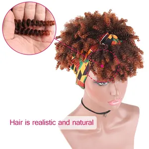 Hot Selling Stirnband Perücken für schwarze Frauen Synthetische kurze Afro Kinky Curly Perücken mit Pony Kordel zug High Puff Perücke