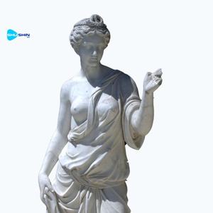 ヨーロッパの伝統的なデザインの手作り大理石の狩猟の女神像、裸の少女と魚の彫刻付き - Product Image 6