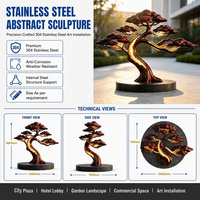 Grande sculpture d'arbre en acier inoxydable illuminée, arbre en métal lumineux personnalisé pour la décoration extérieure des hôtels, villas et jardins