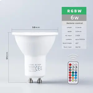 2PCS 6W RGB Warm White Colour Changing Spotlight Lamp 12 Colours 5 Modes Memory Dimmable Infrared Remote GU10 LED Light Bulb