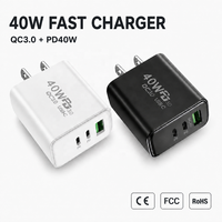Pengisi Daya Dinding USB 40W PD20W Pengisian Cepat Dual 3Port USB+C QC3.0 Adaptor Pengisi Daya Ponsel