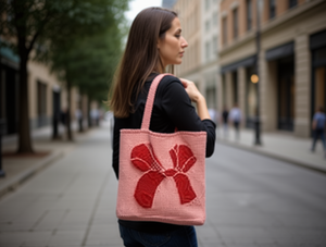 Borsa tote da donna in maglia con design a cuore e fiocco per l'uso quotidiano - Product Image 2