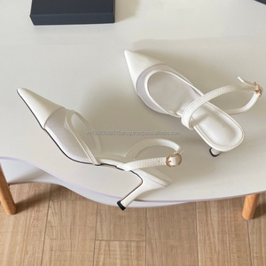 Escarpins de luxe pour femme à bout pointu avec bride cheville et boucle, talon haut, en cuir véritable, tendance mode - Product Image 5
