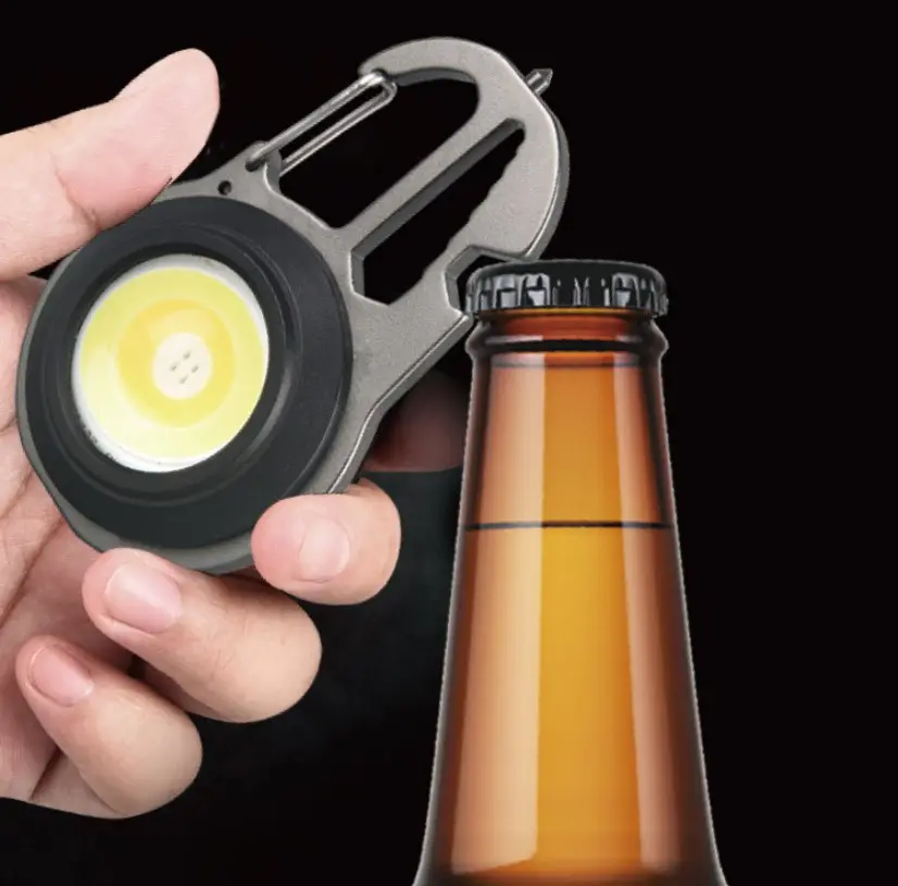 Gantungan kunci LED Mini, gantungan kunci senter saku senter kecil COB portabel dapat diisi ulang