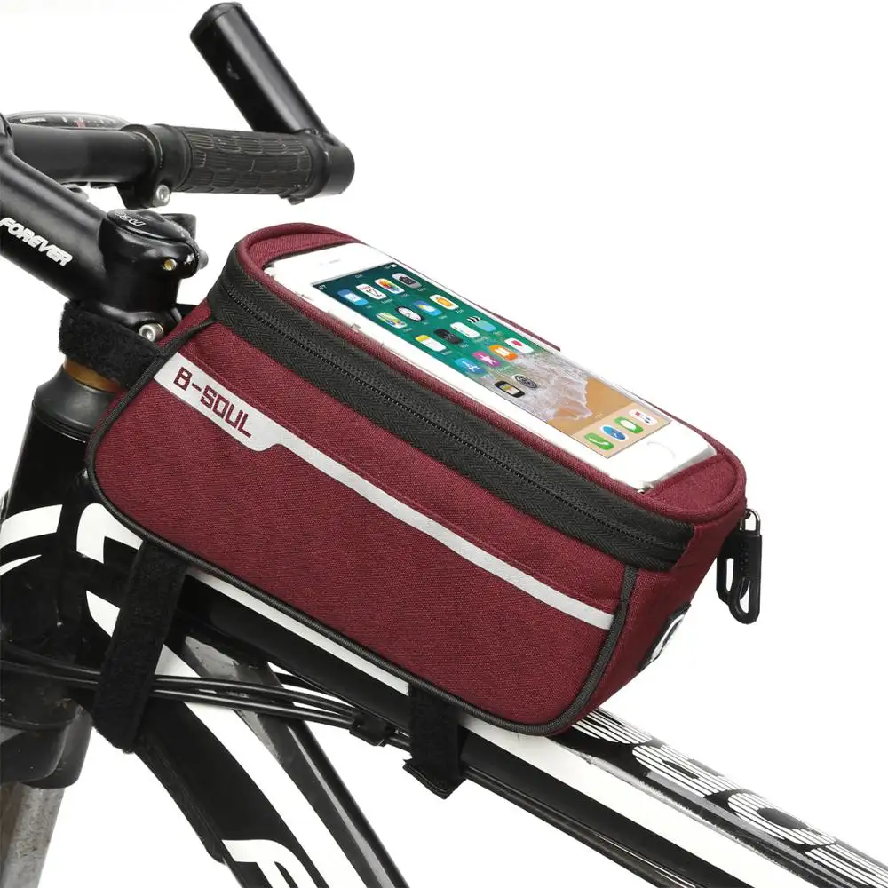 B-soul防水サイクリングロードパッキングツールアクセサリーチューブタッチスクリーン自転車電話自転車フロントフレームバッグ