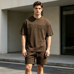 เสื้อยืดผู้ชายเนื้อหนัก 350gsm ผ้าฝ้ายถักนุ่ม 100% ทรงหลวม พิมพ์ลายนูน คอกลม - Product Image 4