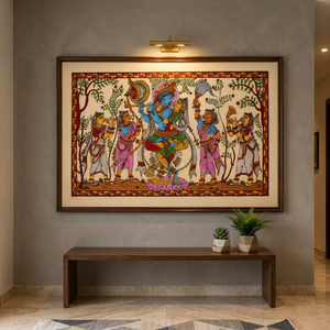 Peinture artisanale en tissu Lord Krishna Raslila Pattachitra, art populaire traditionnel d'Odiya, décoration murale pour salon, maison, temple - Product Image 1