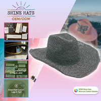 2026 OEM Shinehats Sombrero Cowboy à large bord en raphia tressé à la main, rayé marron foncé, avec logo personnalisé, pour l'été, la plage, le ski, les voyages et la pêche
