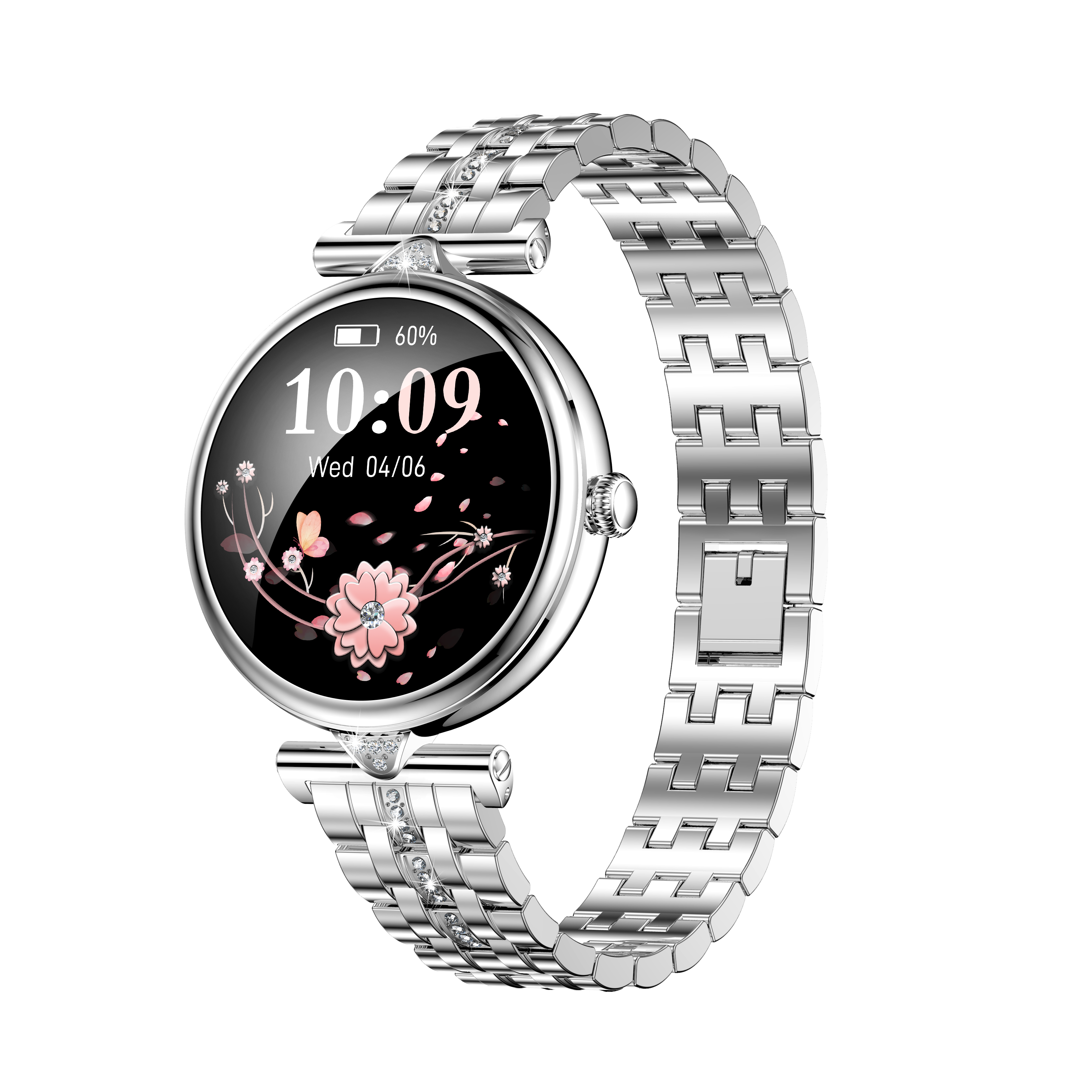 silver diamond metal+silicone strap