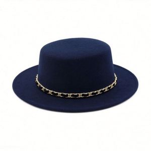 Winter Warm High Quality Polyester Cotton Cloth Trilby Crown Wide Brim Flat <b>Top</b> Fedora Hats for Unisex with <b>Chain</b> Travel Fishing - Product Image 5