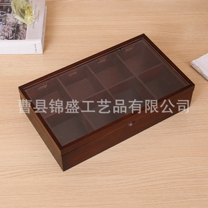 Divided Wooden Jewelry Box Walnut Color Rectangle Classic Style For <b>Rings</b> Necklaces Earrings <b>Storage</b> - Product Image 3