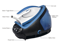 Setrika Uap, Tekanan Tinggi 8bar, Tangki Air 1.9L, Mode Hemat, Pembersihan Otomatis, Pengingat Penghapus Kerak, 3000W, Alas Keramik