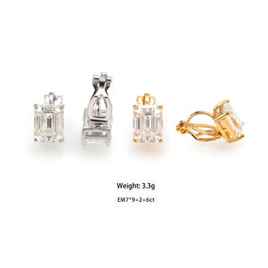 Pendientes de Clip <span class=keywords><strong>para</strong></span> Hombre Kaleido, Diseño Nuevo, Chapados en Oro, Plata de Ley 925, con Diamantes VVS, <span class=keywords><strong>Esmeralda</strong></span> y Moissanita - Product Image 6