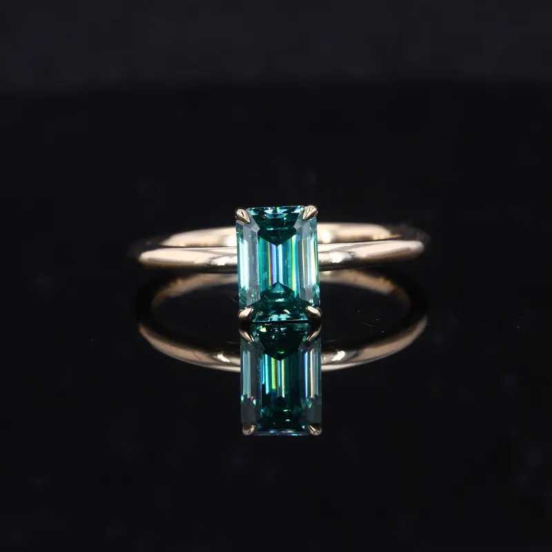 Starsgem 14K ouro jóias carat emerald cut 7 1x5mm verde anel moissanite