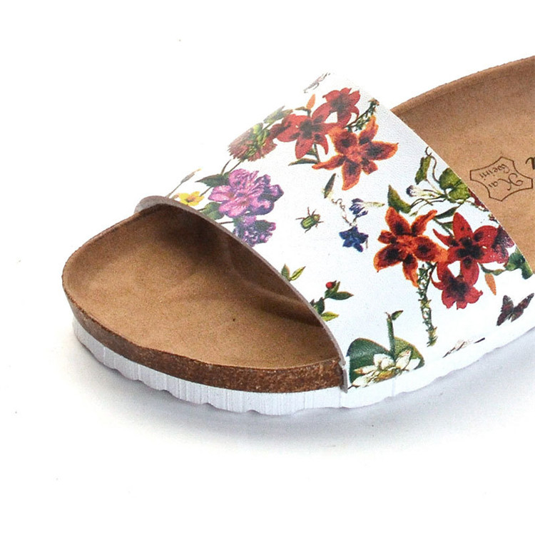 Ladies Slippers and Sandals Slides Slipper Cork Wood Flower Printing Custom Designer Slippers