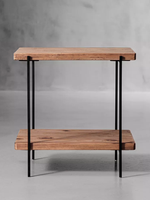 Table basse mobile à deux niveaux en bois massif rustique et fer forgé, style minimaliste moderne, pour salon et canapé, mobilier de maison
