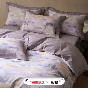 Ensemble de literie quatre pièces en coton brossé imprimé 60 fils, style peinture à l'huile, chaud, respirant, design moderne, automne-hiver - Product Image 2