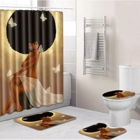Juego de Cortina de Ducha y Alfombras de Baño con Diseño de Chica Afro Americana Negra