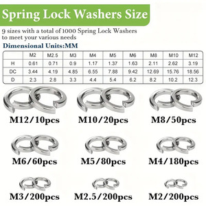 Metric Spring <b>Lock</b> <b>Washers</b> Assortment Kit 1000pcs M2 M2.5 M3 M4 M5 M6 M8 M10 M12 Stainless Steel DIN Standard - Product Image 2