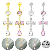 Gaby Nouveau Design Tendance Zircon Rose Étanche Plaqué Or Acier Inoxydable Cadeau de Mariage Piercing Anneau de Nombril Pendante