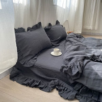 Draps à volants en lin de coton écologique ensemble de literie à volants en lin pur nature pour hôtel à la maison