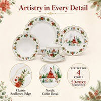 Ensemble de vaisselle de Noël en céramique de 20 pièces, collection de fêtes, vaisselle en porcelaine européenne festive, boîte cadeau OEM ODM