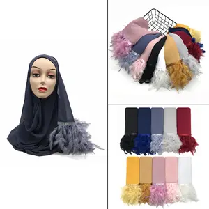 Hijabs para senhoras, cor sólida, chiffon com pena, lenço de moda, pode ser baotou, fábrica