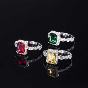 Wholesale Jewelry S925 Silver Artificial Emerald <strong>Ruby</strong> Yellow Diamond Set <strong>Ring</strong> Main <strong>Stone</strong> 6*8 - Product Image 6