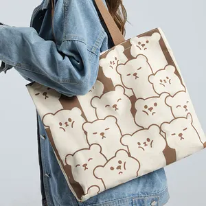 New Wholesale Large Capacity College Student Class Shopping Printed Canvas Tote Shoulder Bag, Handheld Bag