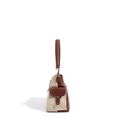 Sac à main en lin tissé de qualité supérieure avec garniture en cuir de vachette pleine fleur, sacoche décontractée japonaise pour femme avec fermeture éclair, sac minimaliste pour le quotidien