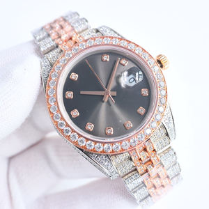 Montre en moissanite glacée |   Montre mécanique de luxe avec mouvement ETA, bracelet en acier inoxydable, style <span class=keywords><strong>r</strong></span>étro, cadran à aiguilles, 41 mm, plaqué or, VVS - Product Image 2