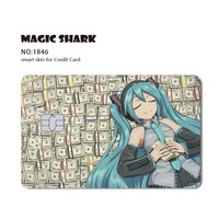 Autocollants pour cartes de crédit Magic Shark en matériau 3M, personnalisés, mignons, dessins animés, anime, petites paillettes
