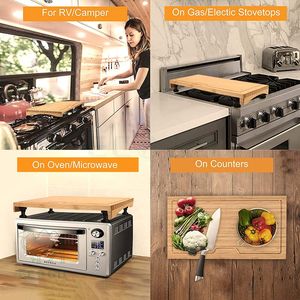 Tablas de cortar grandes de bambú, cubiertas de quemador de estufa, cubiertas superiores de estufa, tablero de fideos de cubierta de estufa para 2 quemadores - Product Image 2