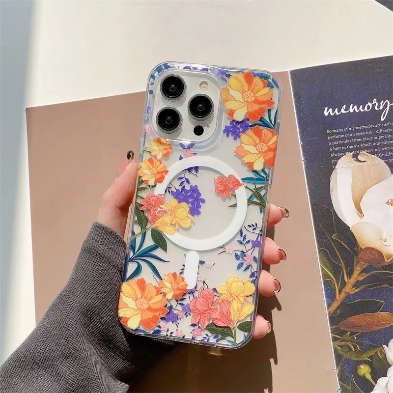 Nieuwe Design Luxe Imd Flower Printing Clear Tpu Pc Schokbestendige Mobiele Telefoon Case Voor Iphone 11 12 13 14 15 Pro Max