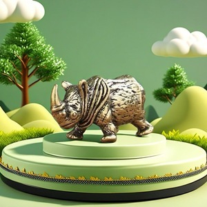 Mini Handgefertigte Reine Kupfer Massiv Retro Antik-Messing Handwerk Niedliche Nashorn-Statue Dekoration - Product Image 5