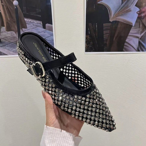 <b>Top</b> Sale <b>Rhinestone</b> Decoration <b>Mesh</b> Upper Summer Flat Sandals Comfortable Flat <b>Mesh</b> Party Flat Women Slippers - Product Image 4
