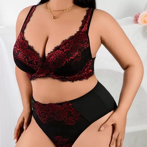 Ultimo Modello di <span class=keywords><strong>Reggiseno</strong></span> Floreale Sottile, Traspirante e <span class=keywords><strong>Push</strong></span>-<span class=keywords><strong>Up</strong></span>, Set di Lingerie in Pizzo da Donna in 2 Pezzi con Pantaloncini Lavorati a Maglia - Product Image 1