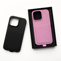 Coque de téléphone en cuir de vache véritable avec anneau de support de carte pour iphone 13 14 pro