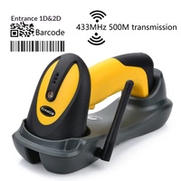 Escáner de Códigos de Barras Inalámbrico de 500m de Distancia de Transmisión, Color Amarillo, Lector de Códigos QR para Almacén, 433MHz, con Soporte
