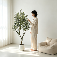 5FT Kunstmatige Olijfbomen Bonsai Olea Europaea met vruchten voor landschapsarchitecten, huis, kantoor, hotel, winkeldecoratie - Ecologisch zijde-effect