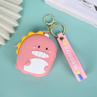 Pochette à monnaie en silicone étanche, sac de rangement, pendentif porte-clés dinosaure de dessin animé, porte-clés anime, sac de rangement pendentif
