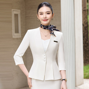 Women's Blue Suit Set Short Skirt Professional Reception Uniform Business Work Wear - Product Image 2