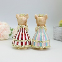 Boîte à bijoux en métal en forme de chat princesse, figurine à charnières, décoration, ornement, statues d'animaux en émail