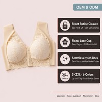 Soutien-gorge en dentelle grande taille à fermeture avant sans armatures, bonnet 3/4, dos nageur, push-up, pour femmes à forte poitrine, sous-vêtements, OEM, personnalisé, vente en gros