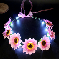 Guirlande Lumineuse Tournesol, Couronne de Fleurs LED Clignotante Faite à la Main en Résine Plastique, Style Mori Girl, pour Attractions Touristiques et Marchés Nocturnes